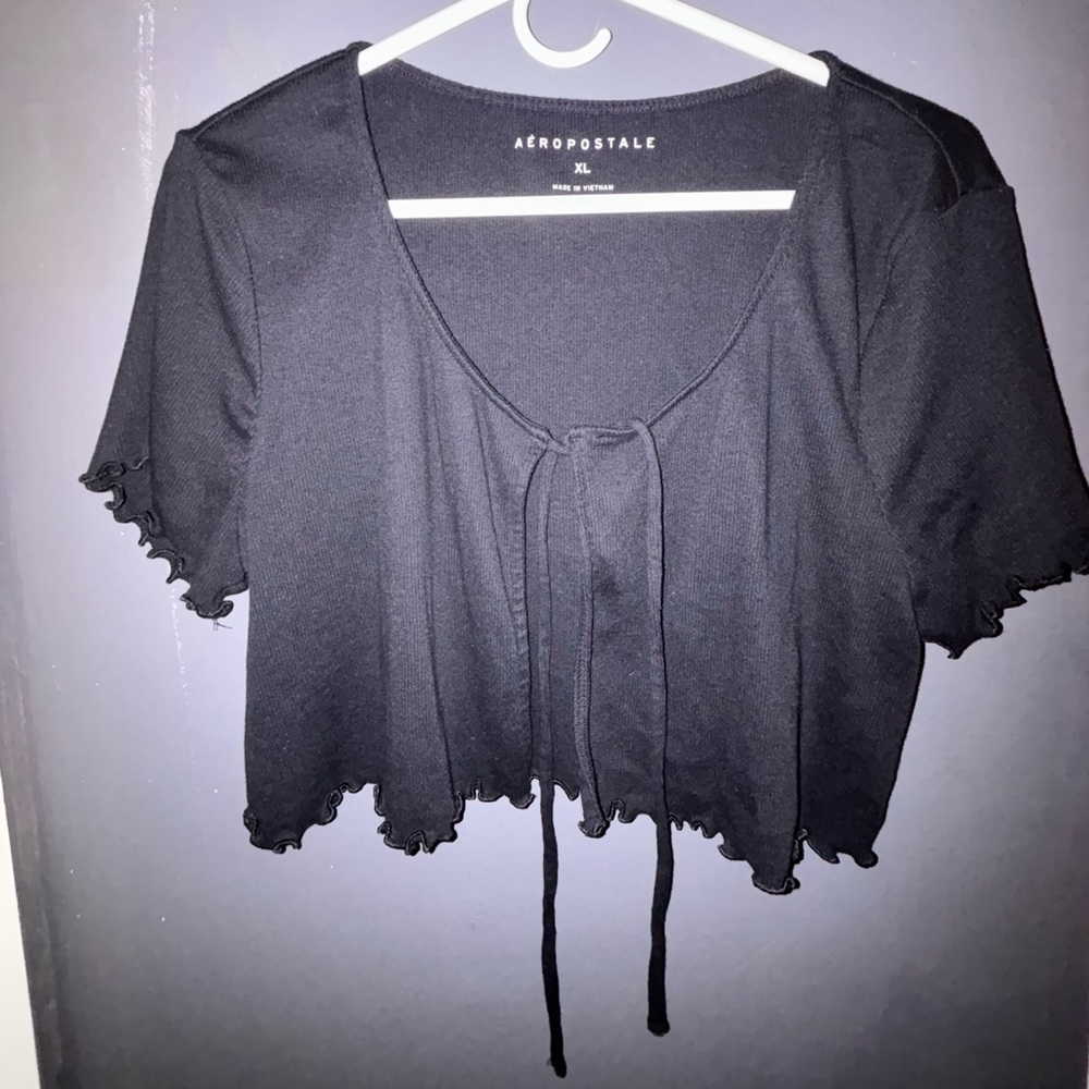Aeropostale Black Tie-Front Blouse